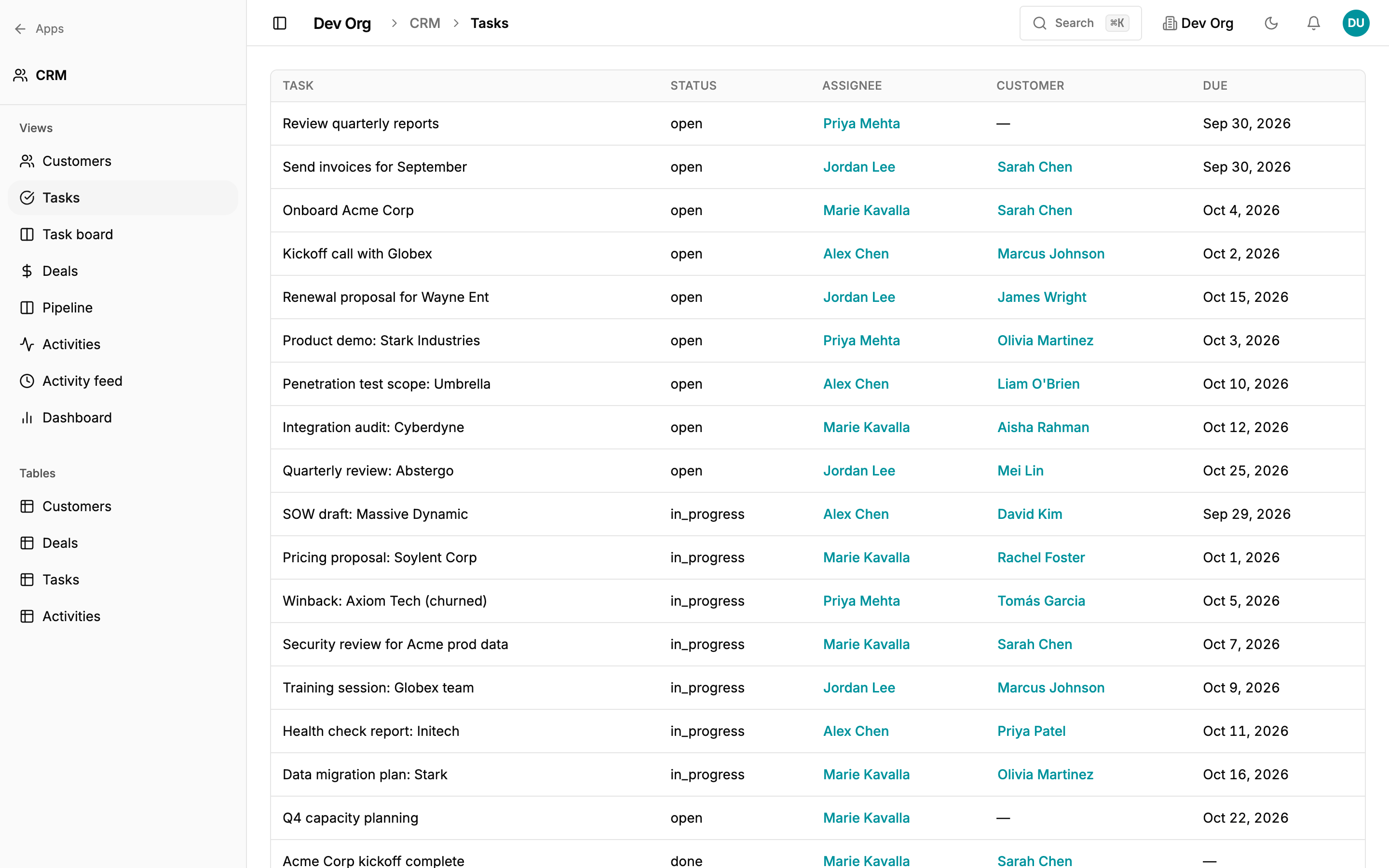 The All tasks native app rendered immediately after the CLI commands ran, with real rows from the new tasks table.